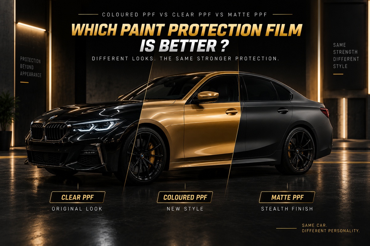 coloured-clear-matte-ppf-Comparison Coloured PPF vs clear PPF vs matte PPF for car protection